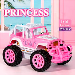 Auto Con Muñeca Jeep Control Remoto Princesas Niñas Luces Rosa