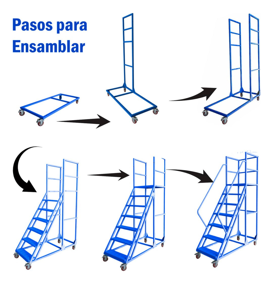 Escalera Industrial Tipo Avion De 7 Peldaños Con Plataforma De 1,85m 550kg