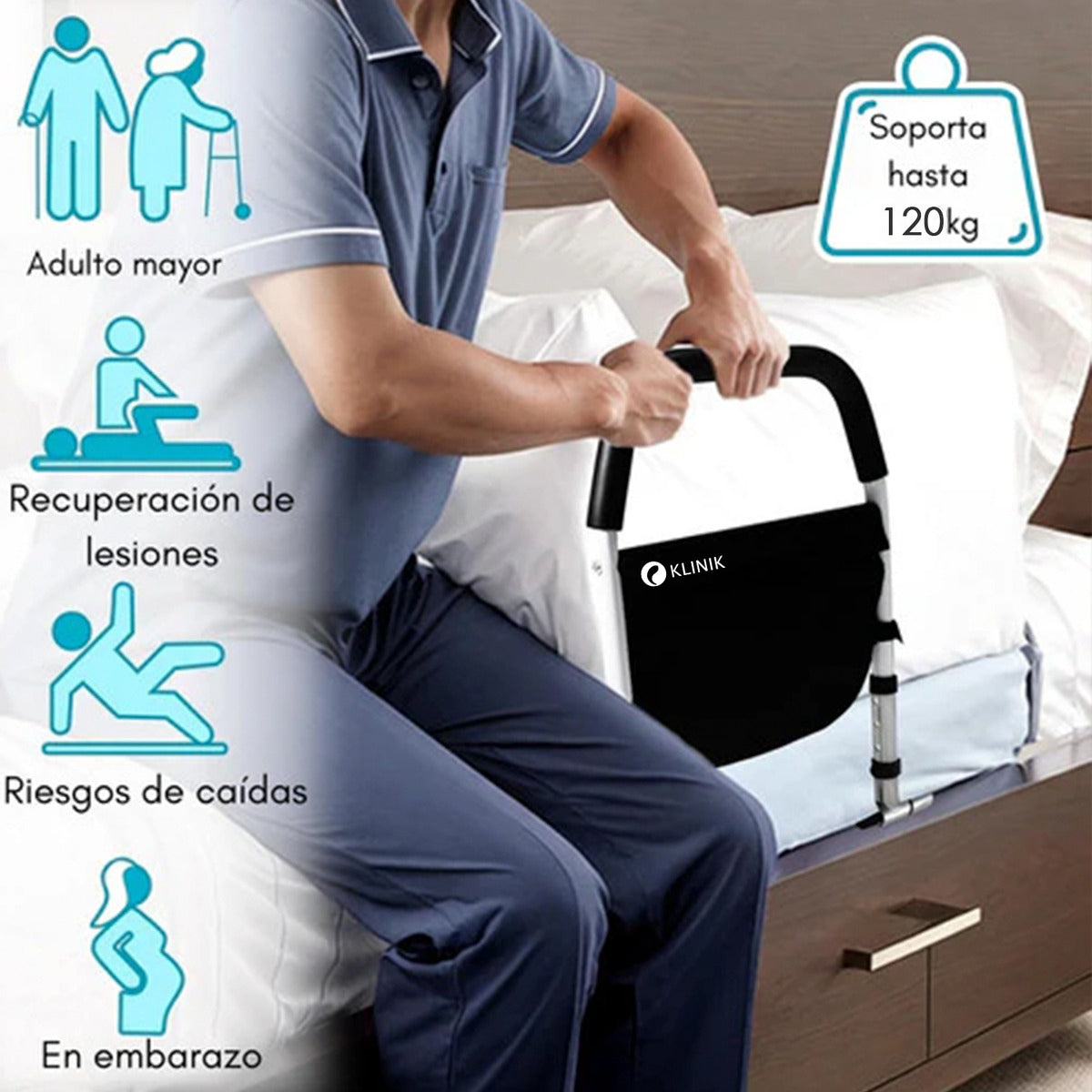 Barra De Apoyo Para Cama Reforzada Con Bolsa Organizadora