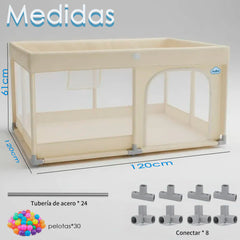 Corral Infantil Bebe Malla y Tela Oxford Con Pelota 120x120cm