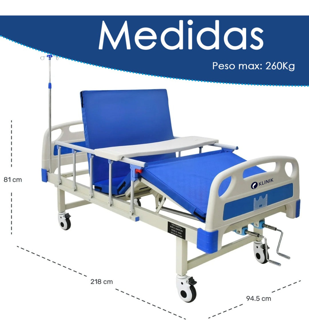 Cama de Asistencia Manual Articulada Soporta Hasta 260kg