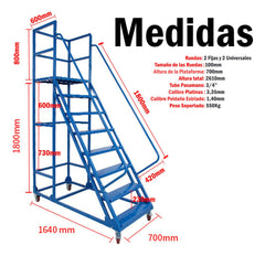 Escalera Industrial Tipo Avion De 7 Peldaños Con Plataforma De 1,85m 550kg