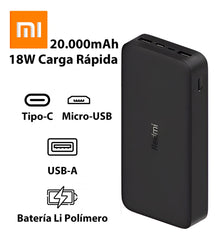Cargador Portatil Xiaomi Redmi 18w 20.000mah Carga Rapida Negro