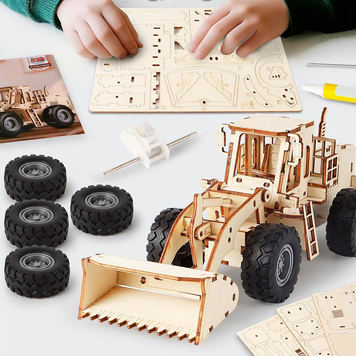 Auto Armable 3d Madera Tractor Construccion 106pcs Didactico