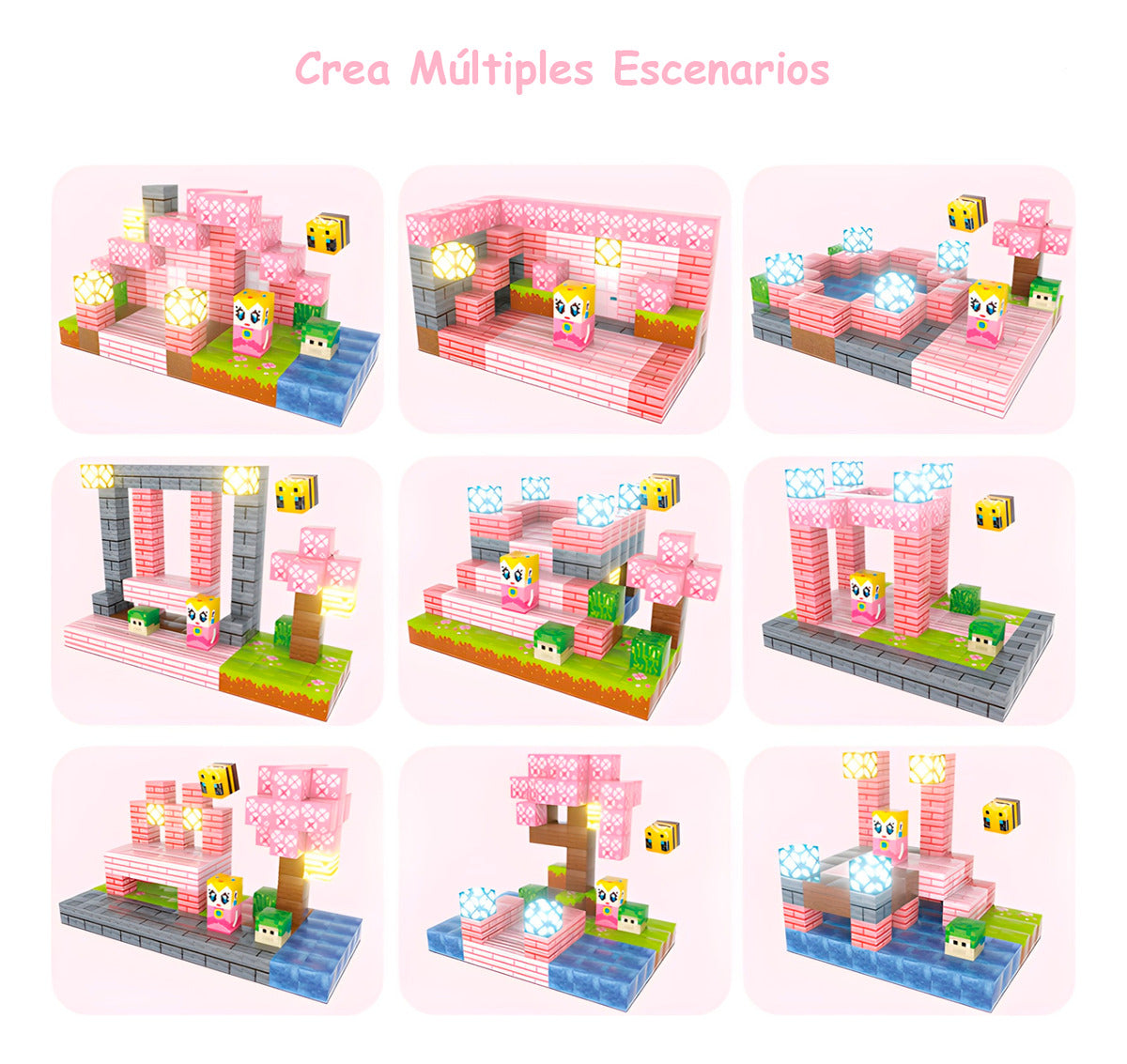 Bloques Magnéticos Tipo Minecraft 188 Pcs 8 Bloques De Luz Sakura