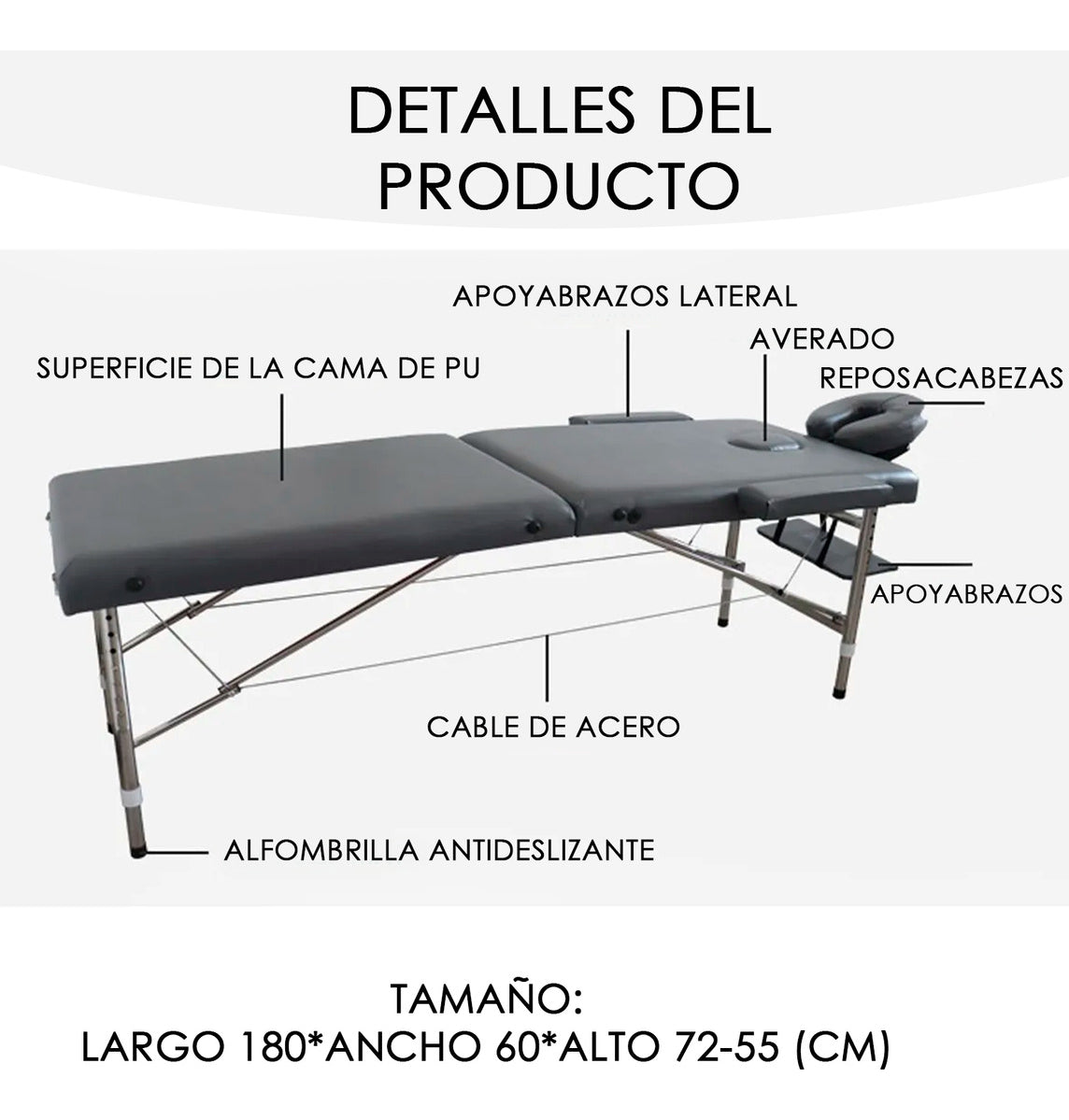 Cama Masajes Estetica Klinik 200kg Altura Ajustable Plegable Negro