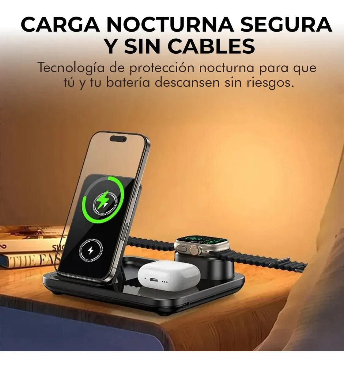 Cargador Magnetico Rapido Inalambrico 3 En 1 Portatil De 15watts