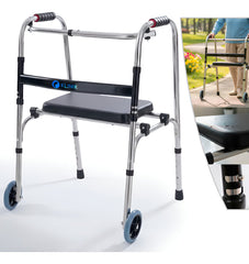 Andador Plegable con Asiento y Ruedas Aluminio Reforzado 150kg