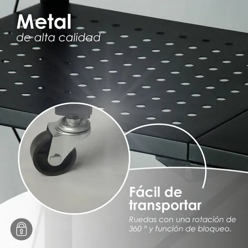 Carro Organizador Estante Plegable 4 Niveles Ruedas Cocina Negro