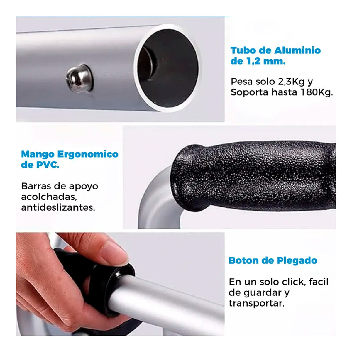 Andador Plegable con Asiento y Ruedas Aluminio Reforzado 150kg