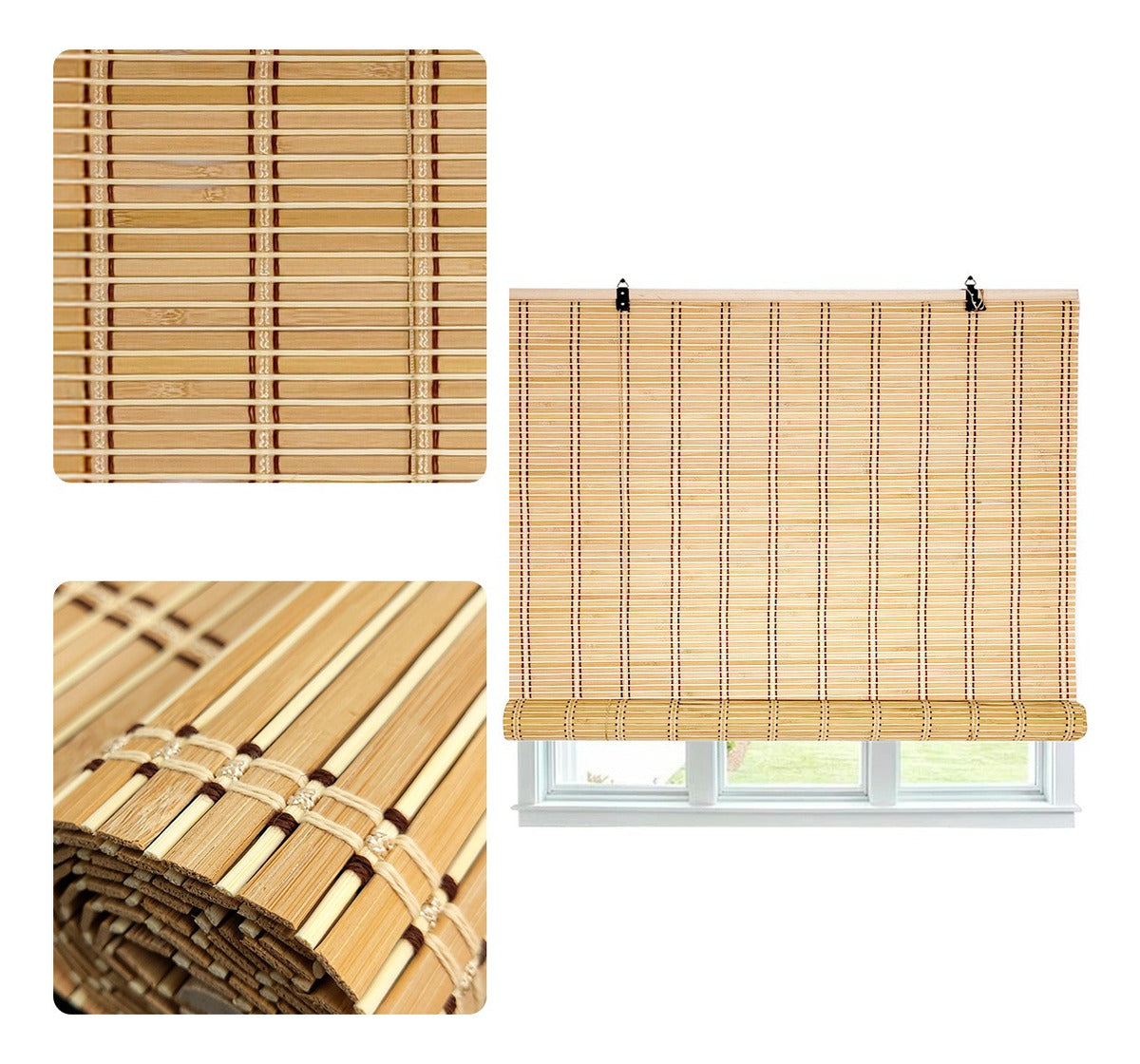 Cortina De Bambú Persiana Roller 120x180cm Enrollable Unicolor