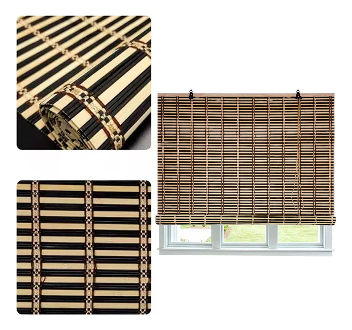 Cortina Bambú Persiana Bicolor 90x150cm Roller Con Diseños