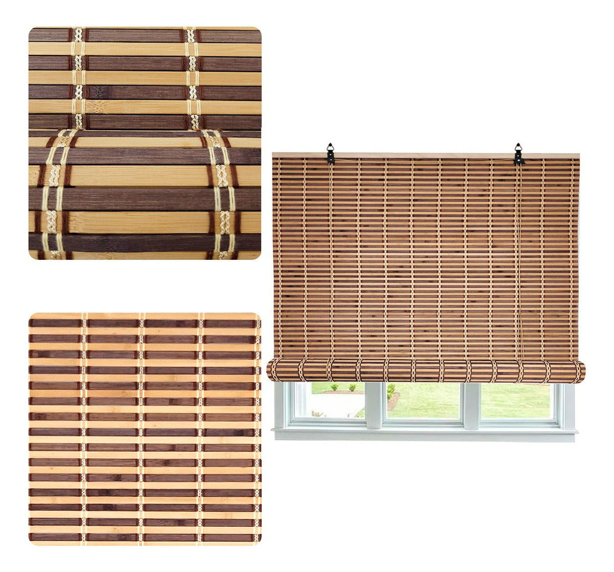 Cortina De Bambú Persiana Roller Bicolor 150x180cm Con Diseños