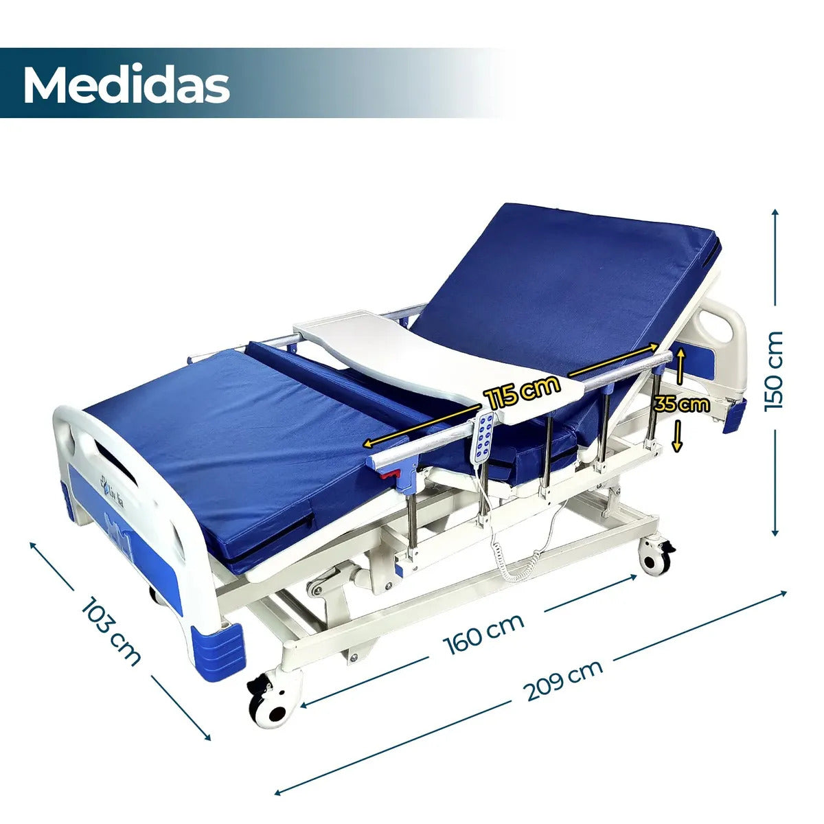 Cama Clínica Electrica Livelia Con Colchon Soporta Hasta 260kg Bandeja Auxiliar 5 Posiciones