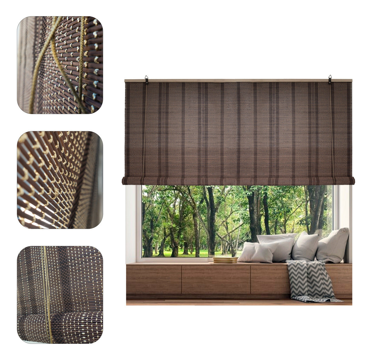 Cortina De Bambú Persiana Roller Enrollable180x180cm Café