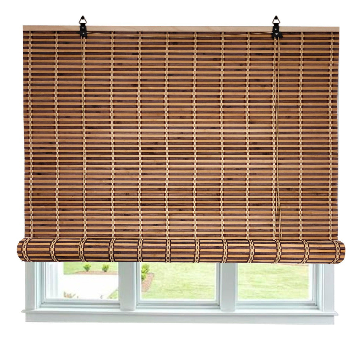 Cortina De Bambú Persiana Roller Bicolor 150x180cm Con Diseños