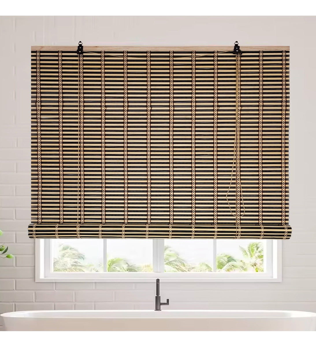Cortina De Bambú Persiana Roller Bicolor 180x180cm Con Diseños