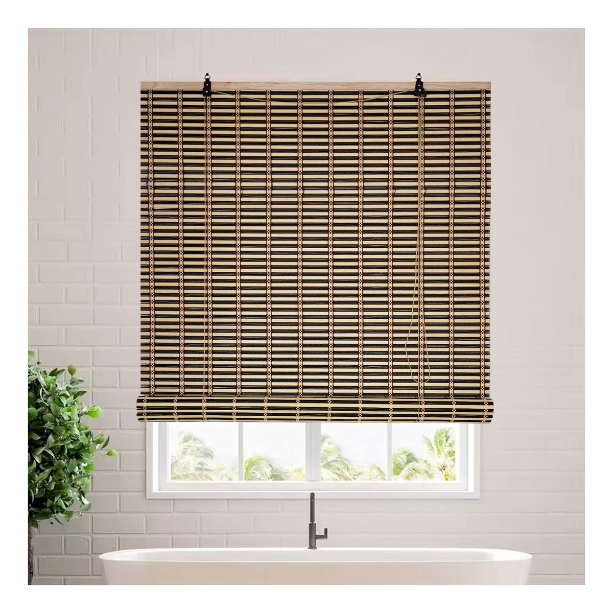 Cortina Bambú Persiana Bicolor 90x150cm Roller Con Diseños