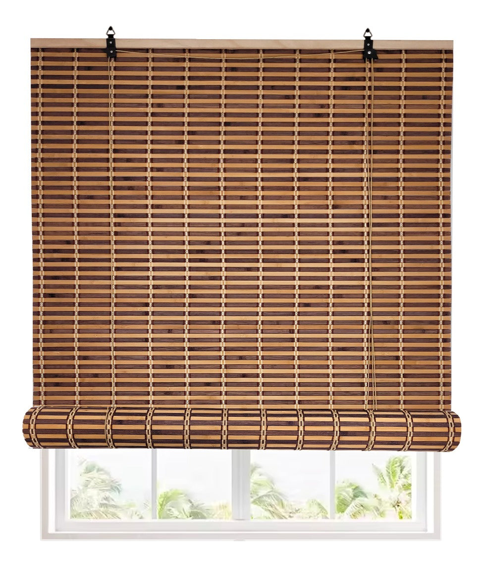 Cortina Bambú Persiana Bicolor 90x150cm Roller Con Diseños