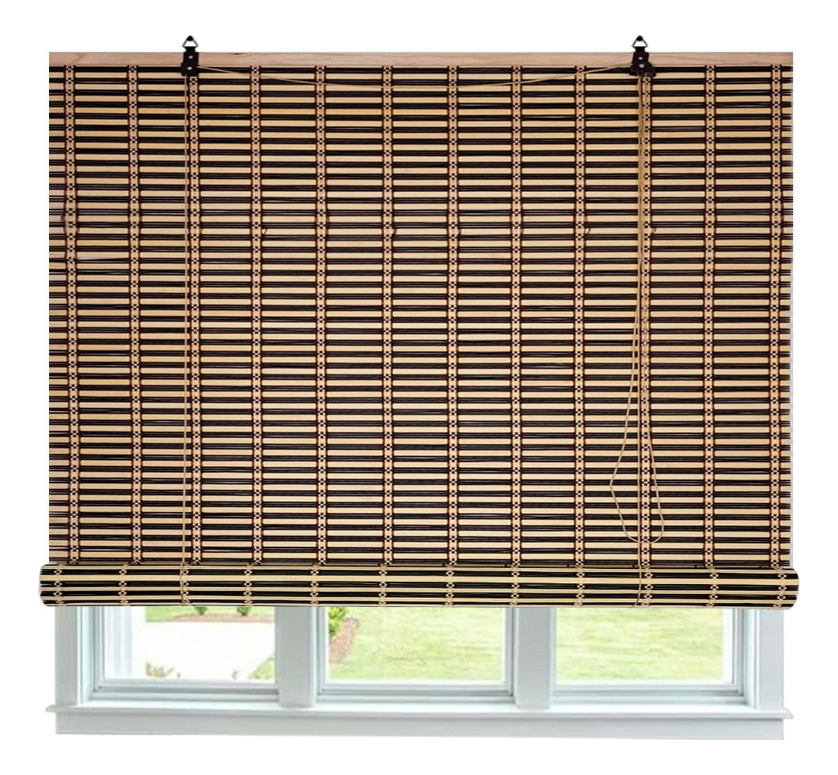 Cortina De Bambú Persiana Roller Bicolor 120x180cm Con Diseños