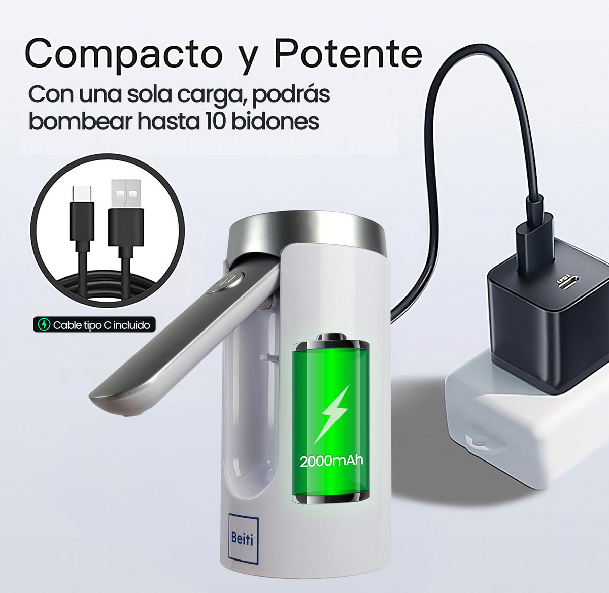 Dispensador De Agua Eléctrica Portatil Bomba Con Usb Recargable 7 Bidones